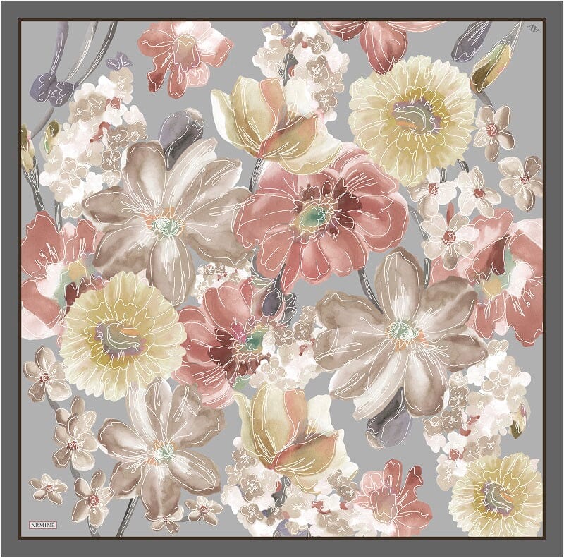 Armine Celeste Noir Floral Silk Scarf #34 - Main Image