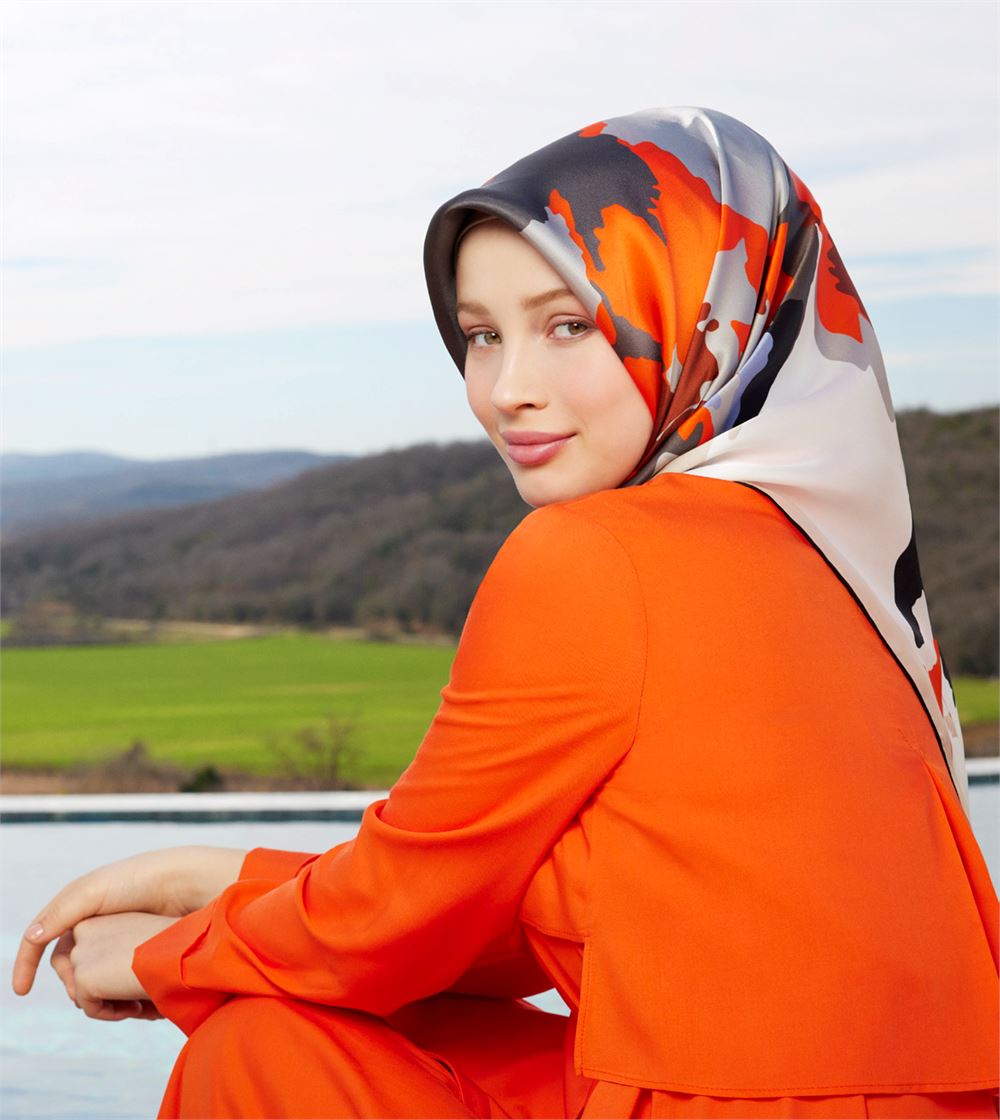 Armine Hibiscus Silk Twill Scarf #31 Silk Hijabs,Armine Armine 