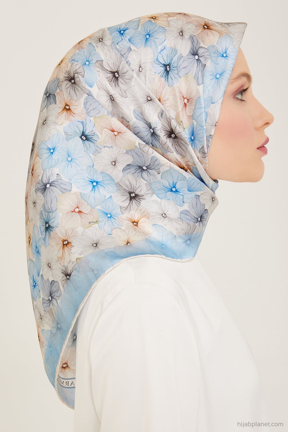 Armine Hydrangea Print Silk Scarf #83 – HijabPlanet Co.