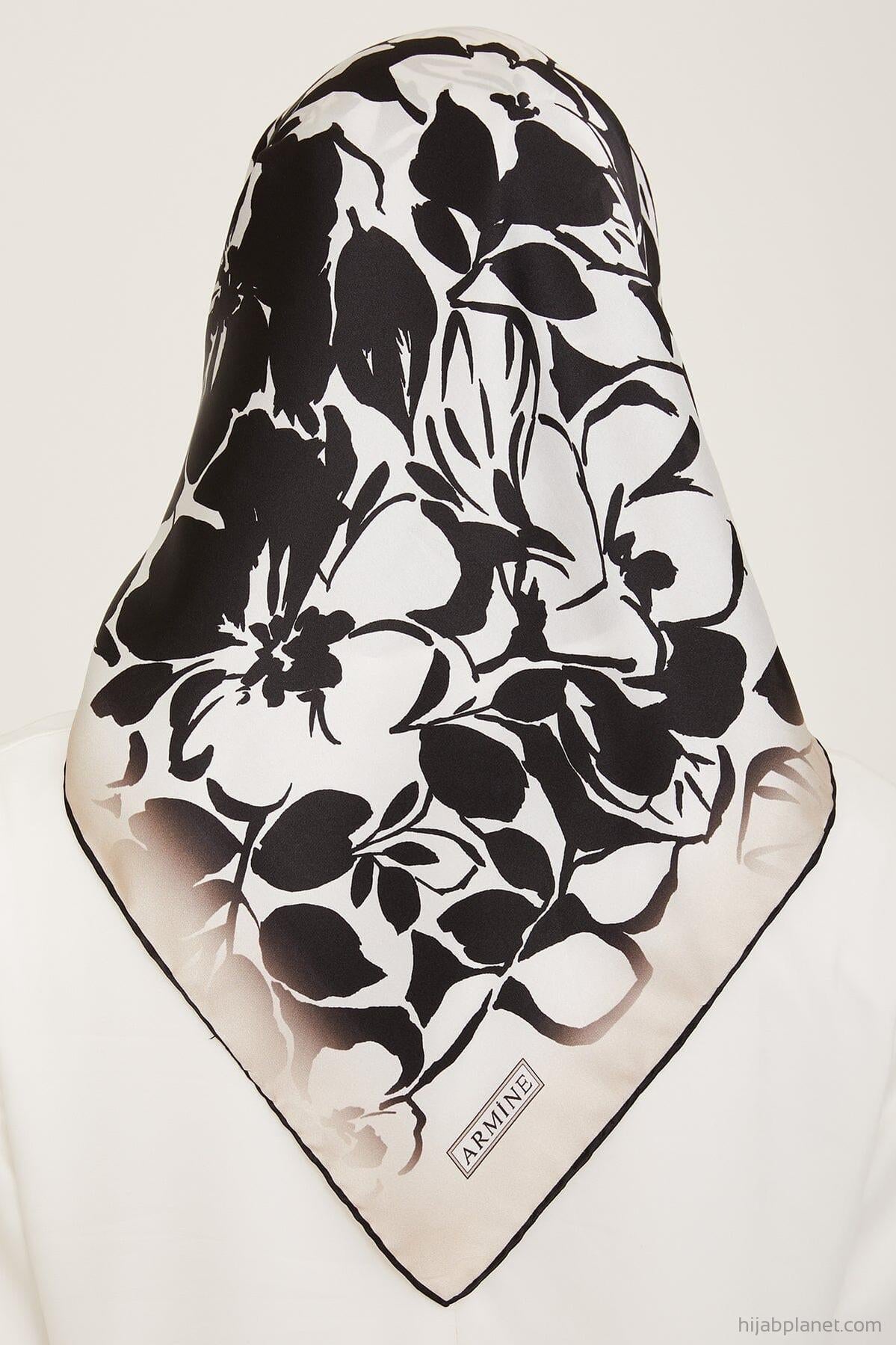 Armine Noir Floral Silk Scarf Silk Hijabs,Armine Armine 