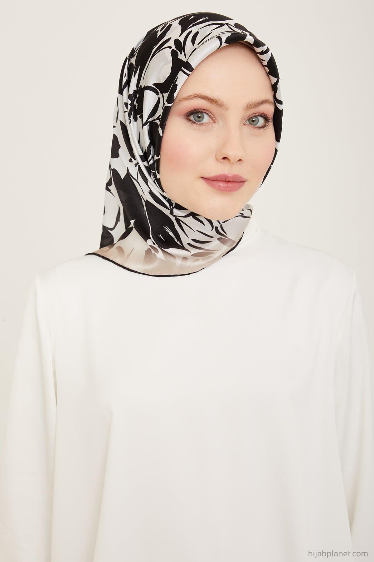 Armine Noir Floral Silk Scarf Silk Hijabs,Armine Armine 