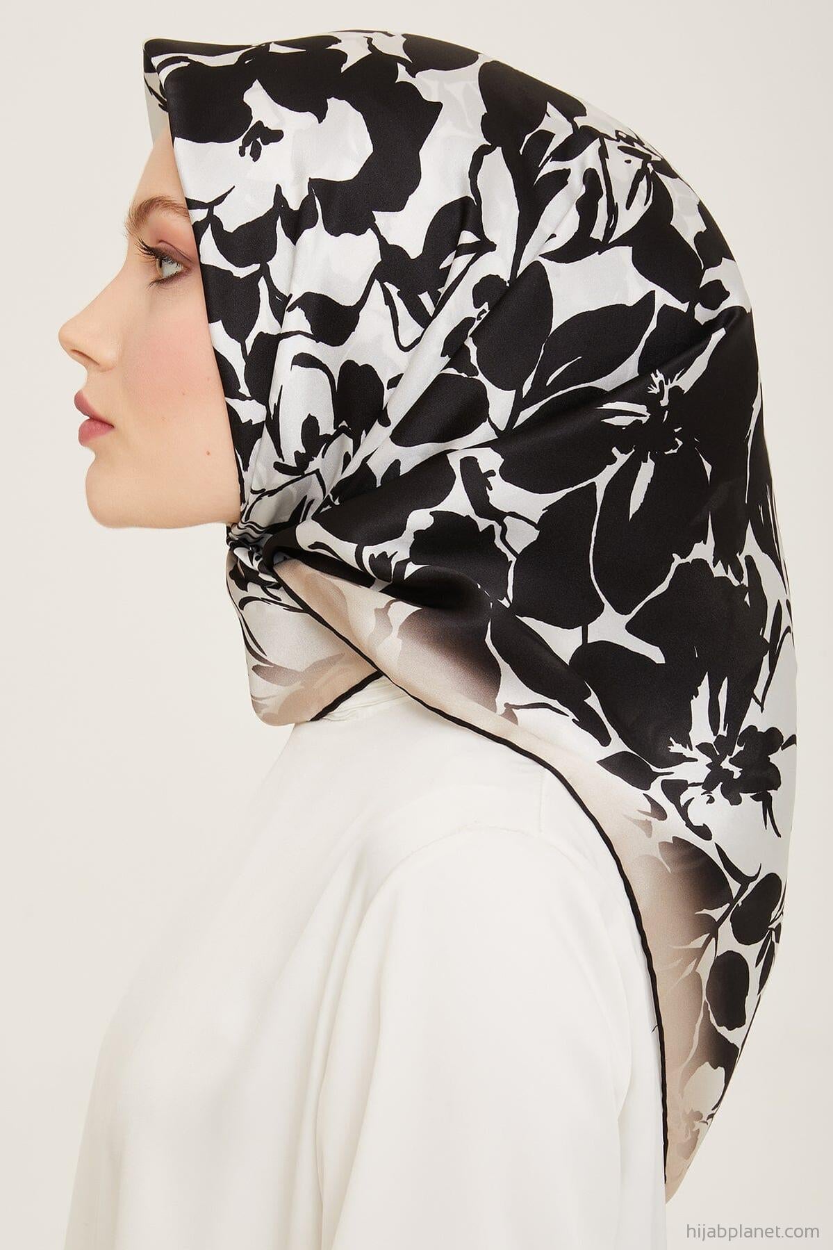Armine Noir Floral Silk Scarf Silk Hijabs,Armine Armine 