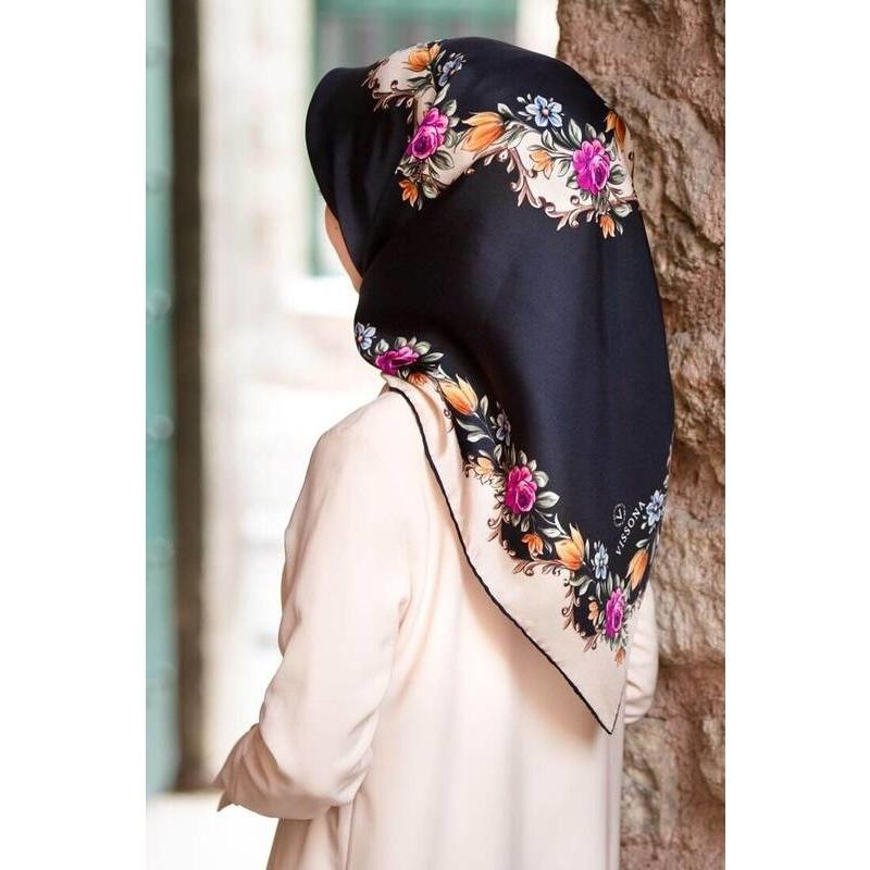 Vissona Gardenia Floral Turkish Silk Scarf No. 1 - Beautiful Hijab Styles