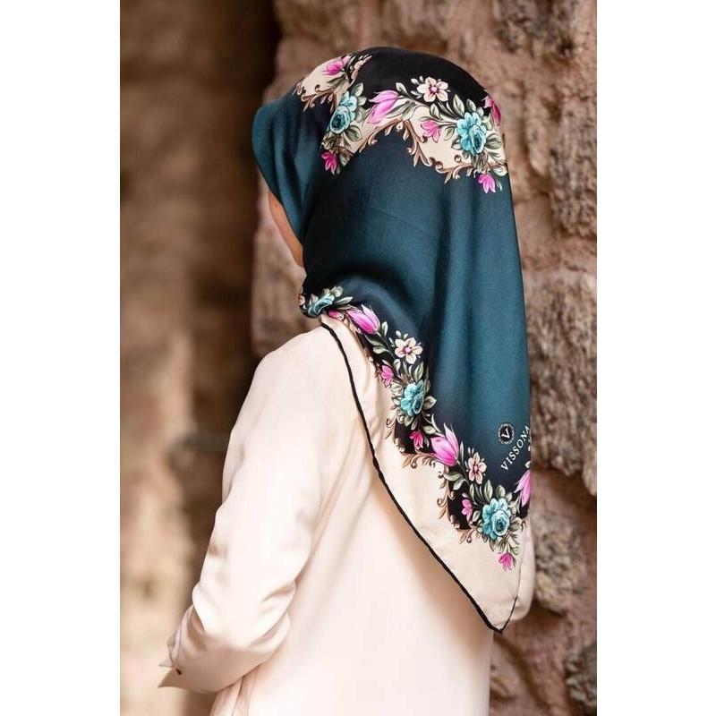 Vissona Gardenia Floral Turkish Silk Scarf No. 2 - Beautiful Hijab Styles