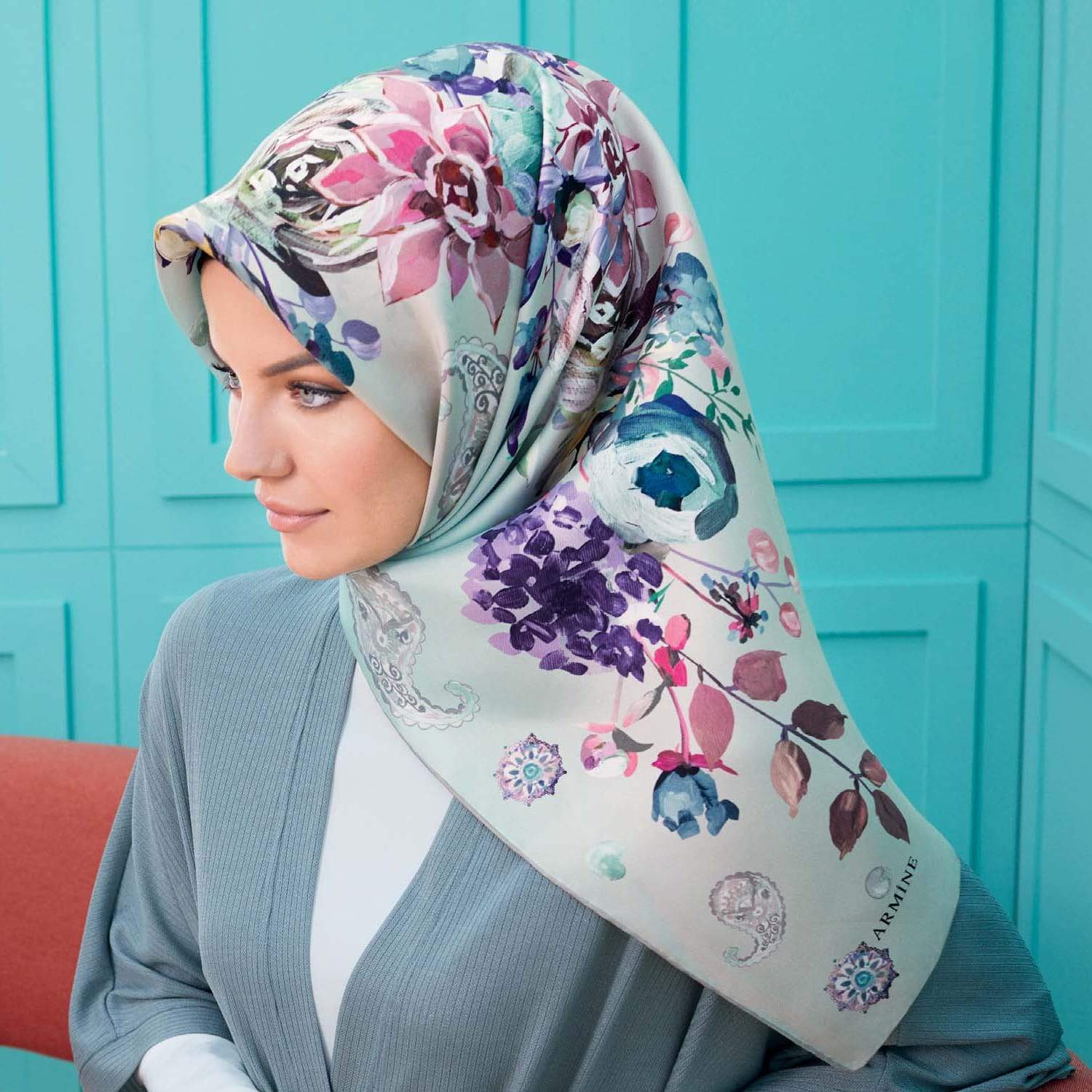 Armine Abigail Designer Floral Silk Hijab V.6 - Beautiful Hijab Styles