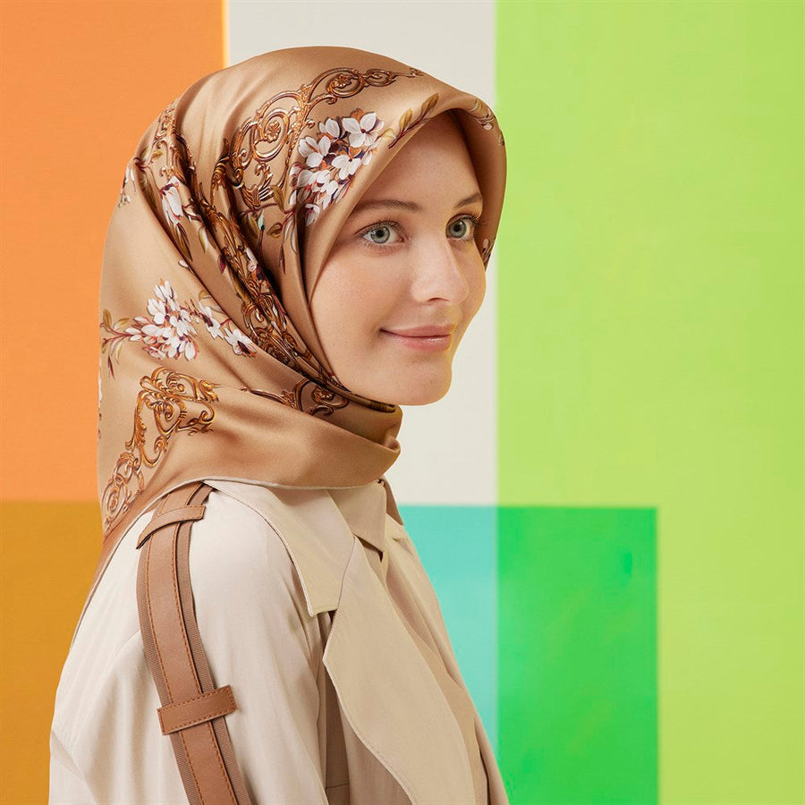 Armine Lauren Floral Silk Scarf No. 1 - Beautiful Hijab Styles