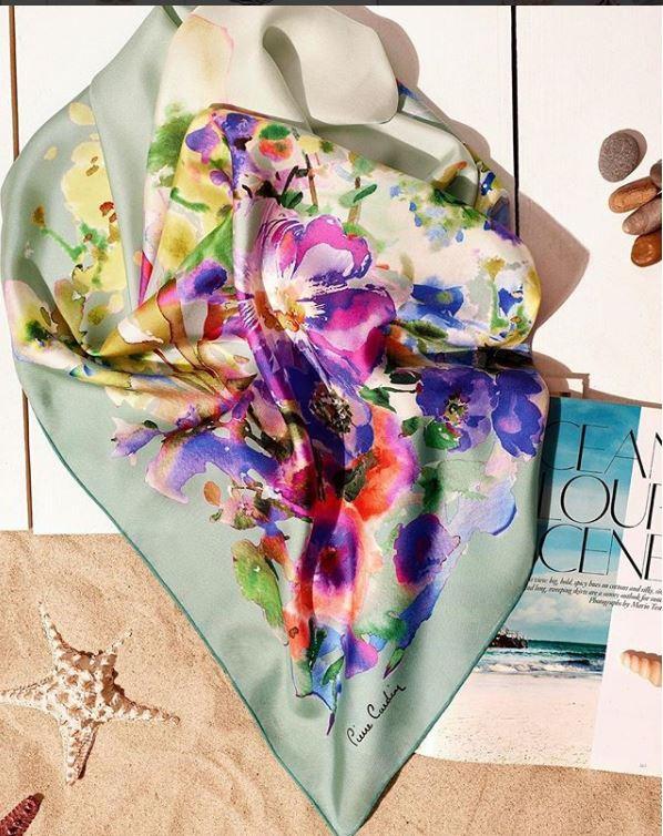 Pierre Cardin: Lora Floral Print Silk Scarf - Beautiful Hijab Styles