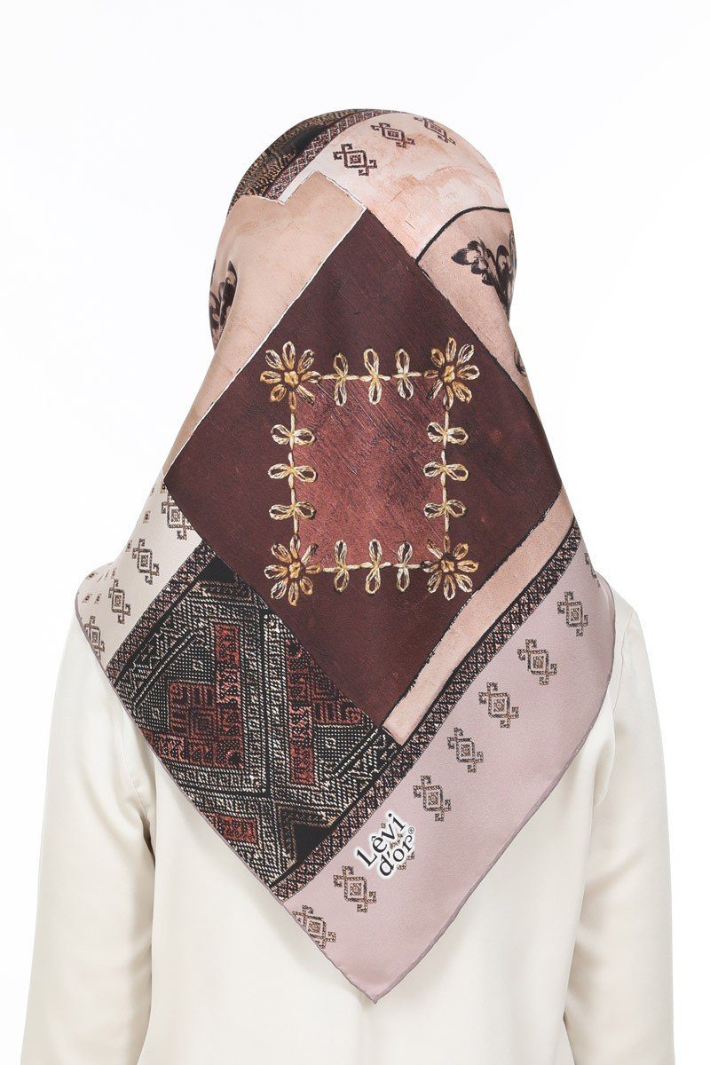 Levidor Cocoa Beautiful Square Silk Scarf - Beautiful Hijab Styles