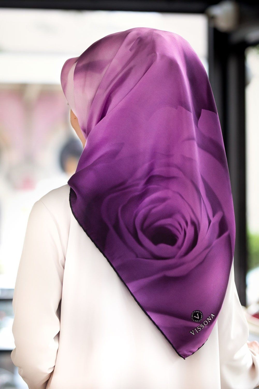 Vissona Rosa Floral Silk Scarf No. 9 - Beautiful Hijab Styles