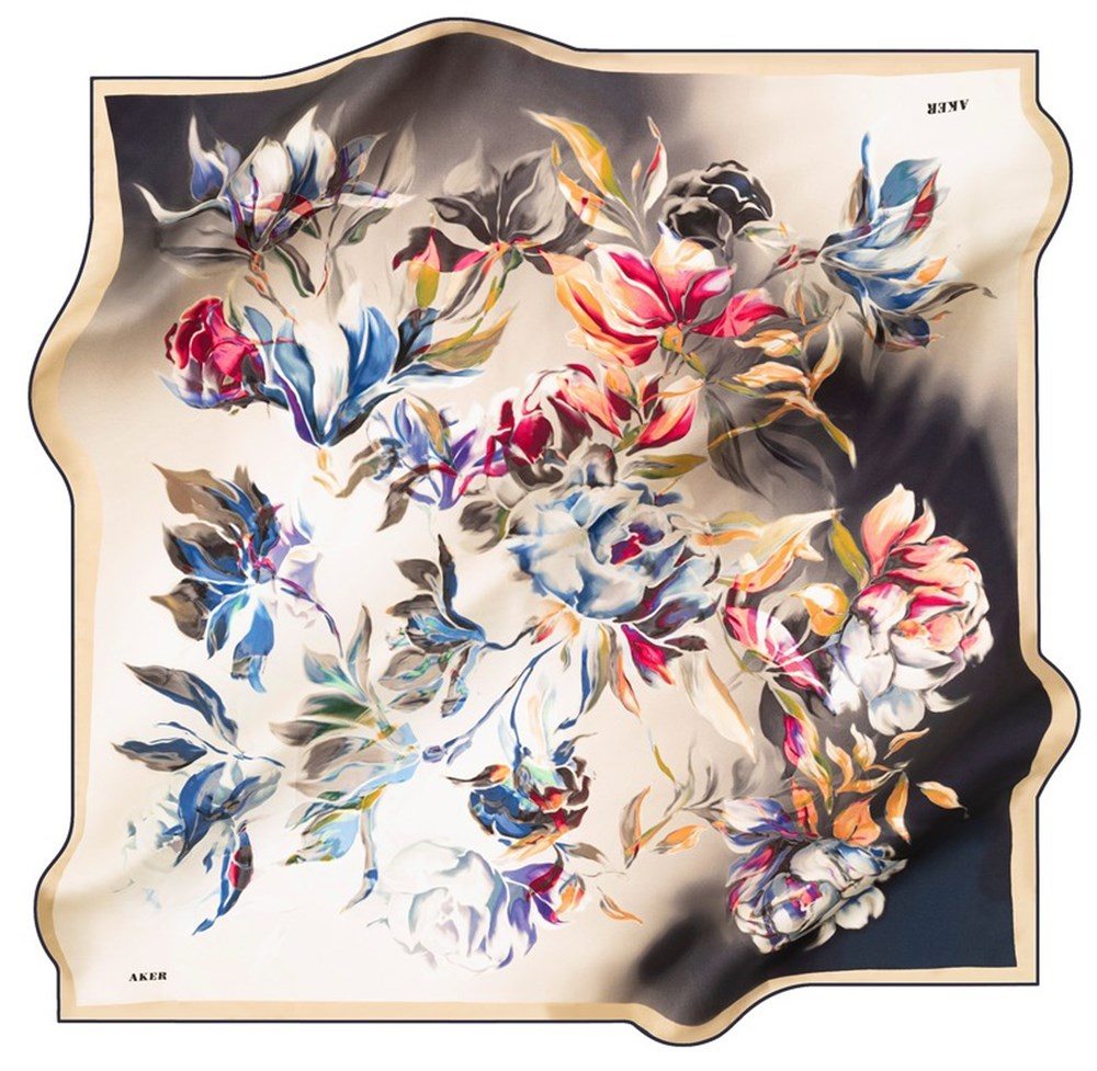Aker Watercolor Blooms Silk Hair Wrap No 21 Silk Hijabs,Aker,Silk Scarves Aker 