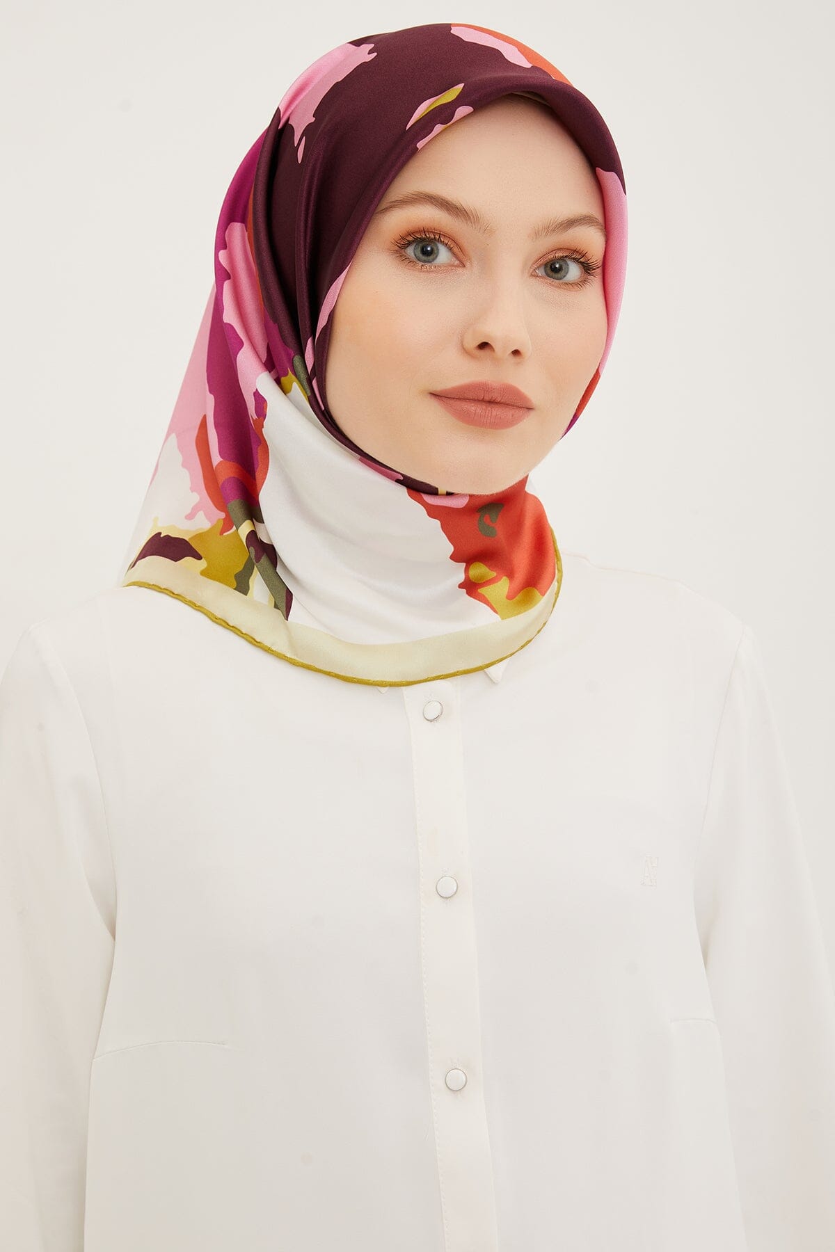 Armine Hibiscus Silk Twill Scarf #34 Silk Hijabs,Armine Armine 