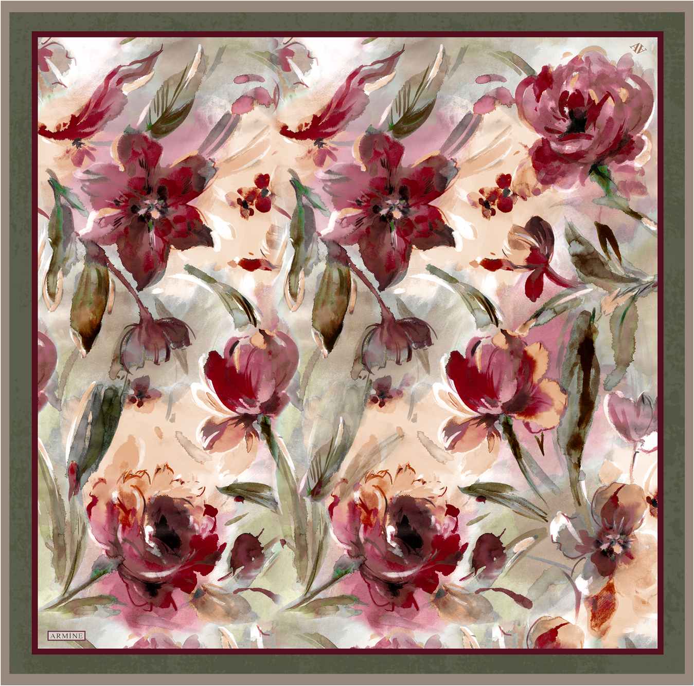 Armine Iris Floral Silk Scarf #36 Silk Hijabs,Armine Armine 