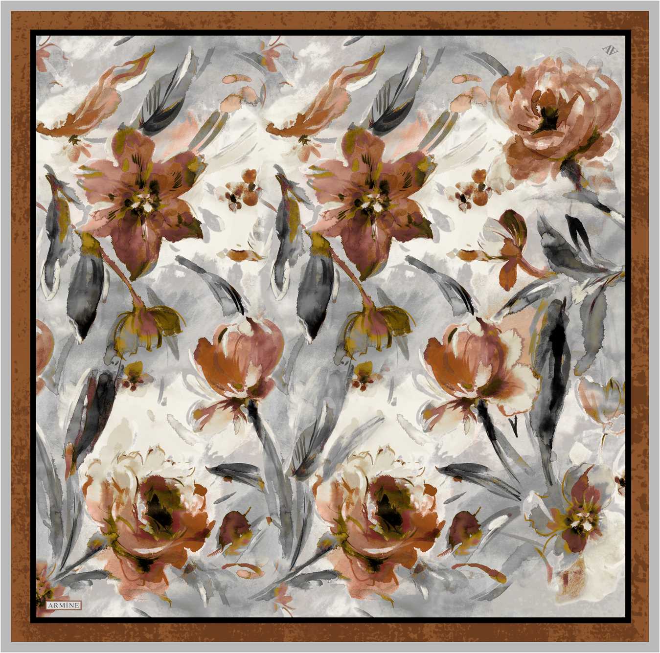Armine Iris Floral Silk Scarf 