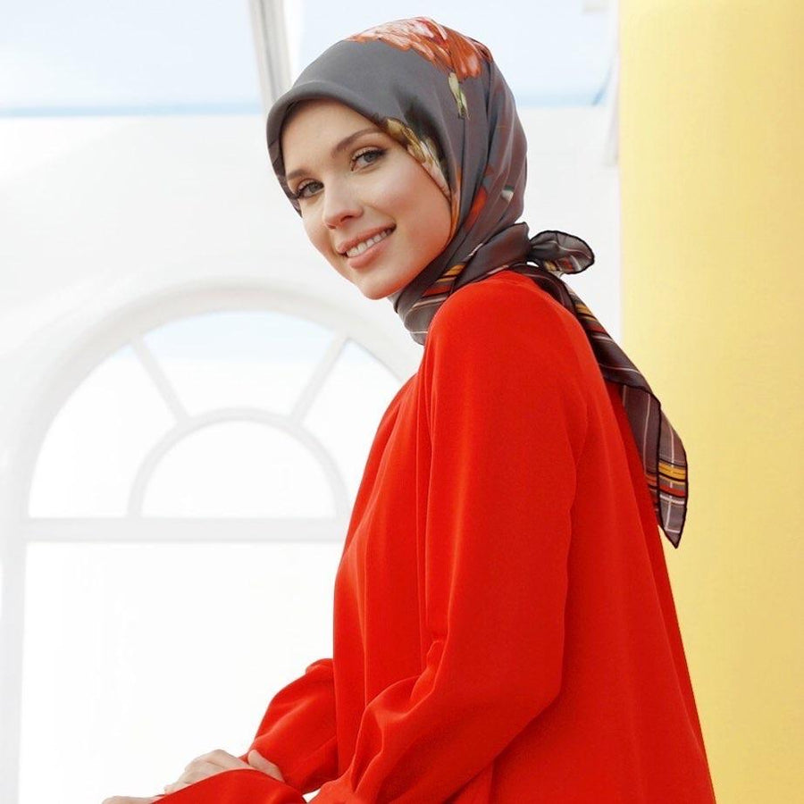 Armine Camellia Floral Silk Scarf No. 1 - Beautiful Hijab Styles